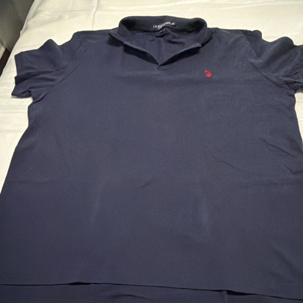 US Polo Assn Mens 2XL Navy Blue Short Sleeve Pique Polo Shirt Red Logo Logo